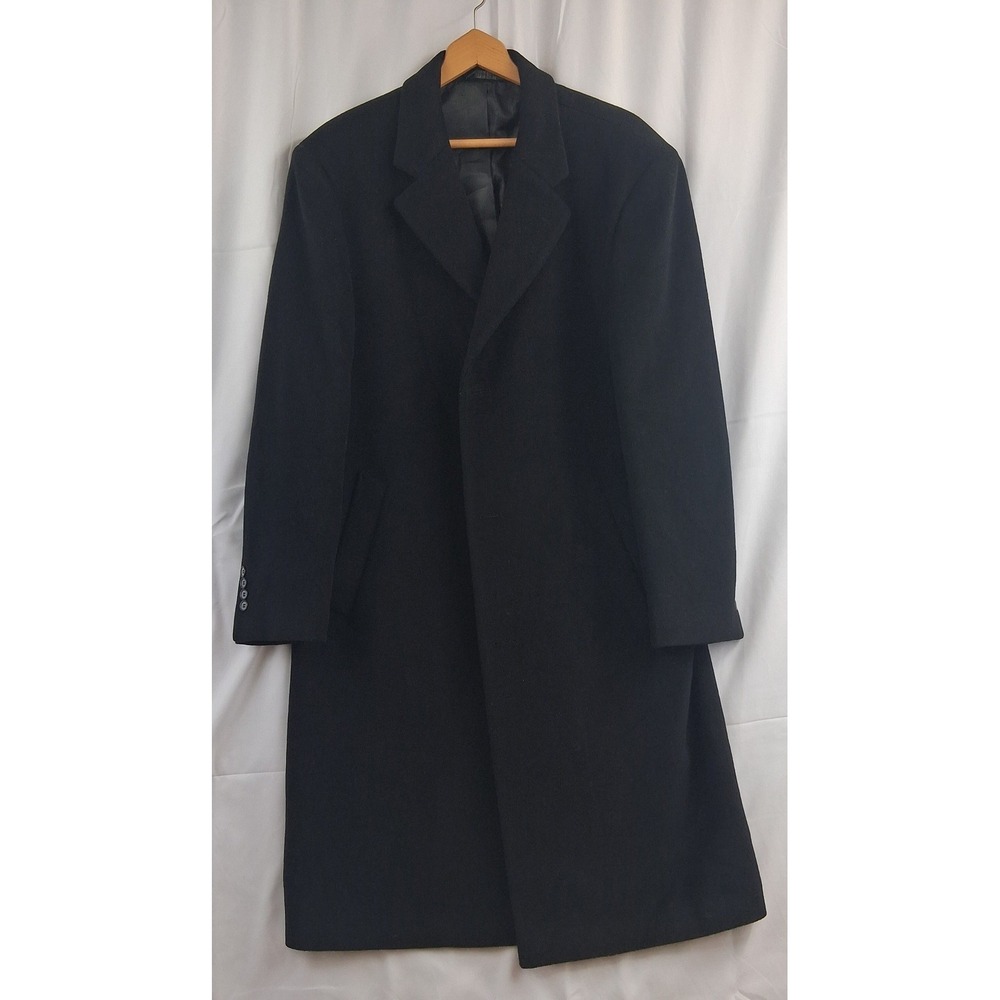 Chaps Mens Black Wool Blend Overcoat Topcoat Size 42R Professional Dress